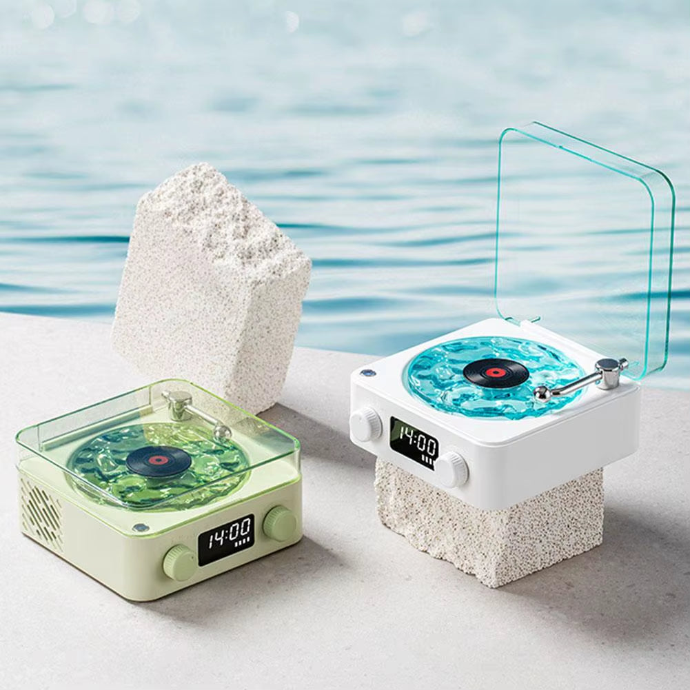 Wireless Portable Retro Vinyl Player Speaker Mini Sleep Aid Speaker with Adjustable RGB Lights for Bedroom & Office