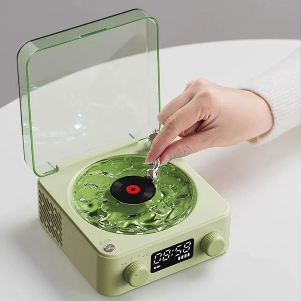 Wireless Portable Retro Vinyl Player Speaker Mini Sleep Aid Speaker with Adjustable RGB Lights for Bedroom & Office