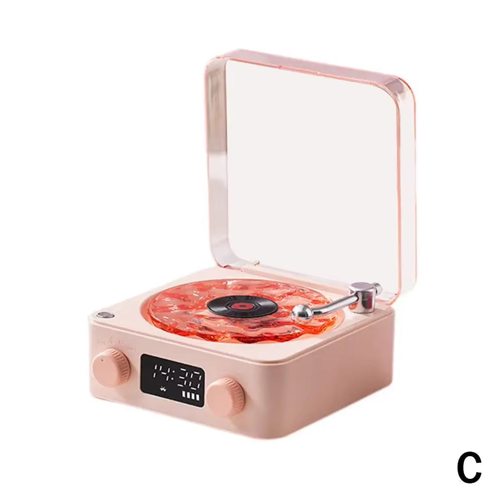 Wireless Portable Retro Vinyl Player Speaker Mini Sleep Aid Speaker with Adjustable RGB Lights for Bedroom & Office