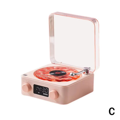 Wireless Portable Retro Vinyl Player Speaker Mini Sleep Aid Speaker with Adjustable RGB Lights for Bedroom & Office